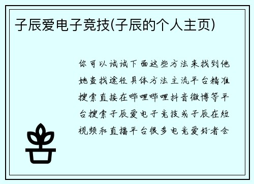 子辰爱电子竞技(子辰的个人主页)